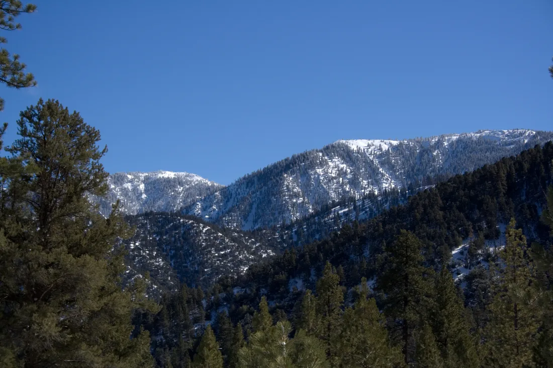 Sawmill Mountain under snow, seen from a mile west of Pine Mountain Club